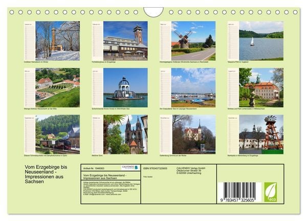 Produktbild: Vom Erzgebirge bis Neuseenland - Impressionen aus Sachsen (Wandkalender 2026 DIN A4 quer), CALVENDO Monatskalender