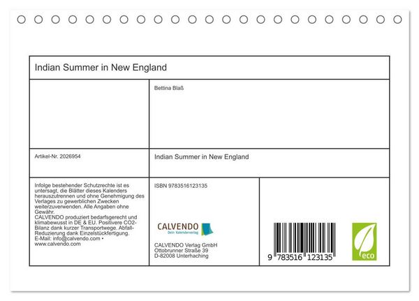 Produktbild: Indian Summer in New England (Tischkalender 2026 DIN A5 quer), CALVENDO Monatskalender