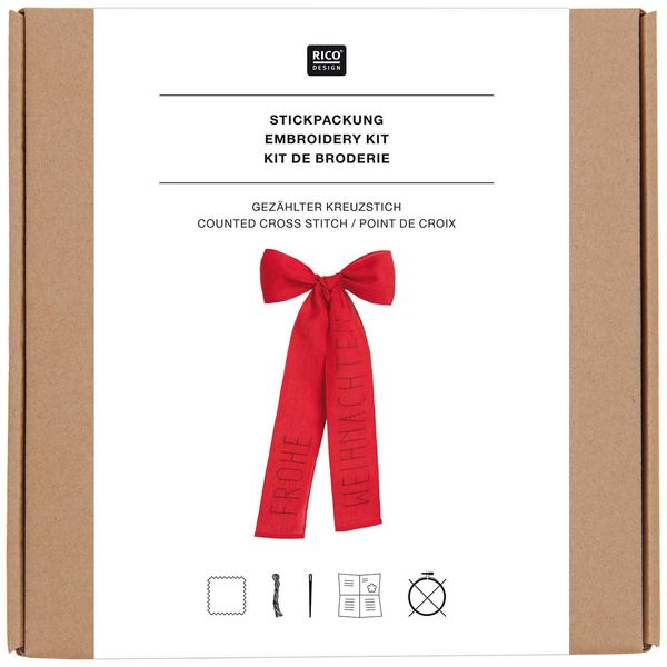 Produktbild: Stickpackung Gez&auml;hlter Kreuzstich, Schleife Frohe Weihnachten, 10x166cm