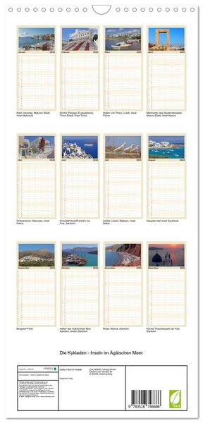 Produktbild: Familienplaner 2026 - Die Kykladen - Inseln im &Auml;g&auml;ischen Meer mit 5 Spalten (Wandkalender, 21 x 45 cm) CALVENDO