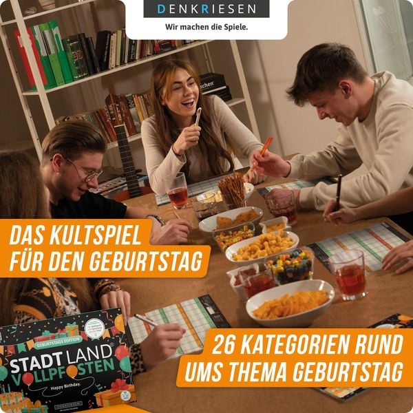 Denkriesen - Stadt Land Vollpfosten® - Geburtstags Edition - "happy Birthday." - A4