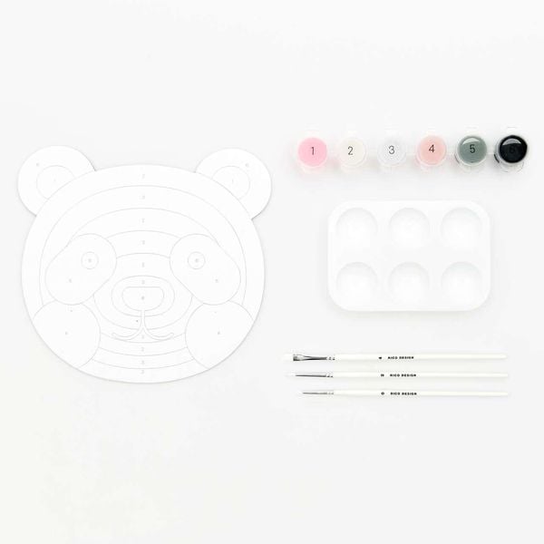 Malen nach Zahlen Set, Panda,, Inhalt: 1 Malkarton, 6 Acrylfarben für ein Motiv, 3 Pinsel, 1 Malpalette