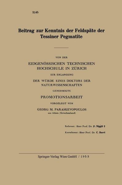Produktbild: Beitrag zur Kenntnis der Feldsp&auml;te der Tessiner Pegmatite