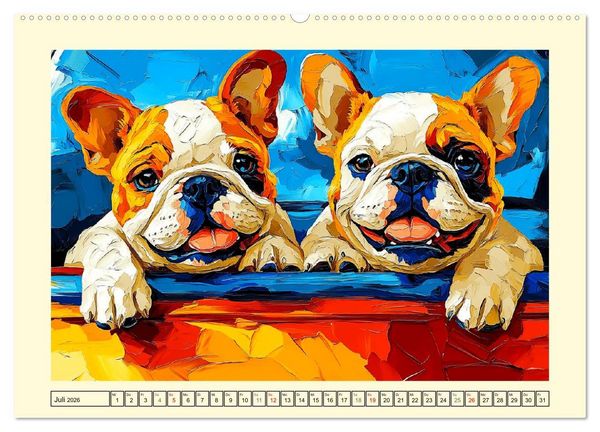Produktbild: Bulldoggen. Bunter Hundespa&szlig; im &Ouml;lbilder-Stil (hochwertiger Premium Wandkalender 2026 DIN A2 quer), Kunstdruck in Hochglanz
