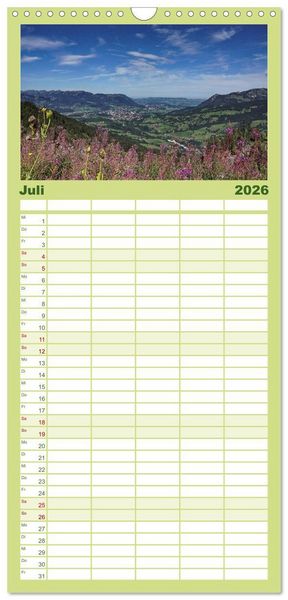Produktbild: Familienplaner 2026 - Allg&auml;u - Natur pur mit 5 Spalten (Wandkalender, 21 x 45 cm) CALVENDO