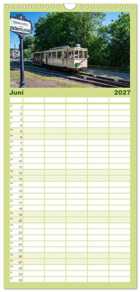 Produktbild: Familienplaner 2027 - Stra&szlig;enbahnklassiker auf Schienen mit 5 Spalten (Wandkalender, 21 x 45 cm) CALVENDO