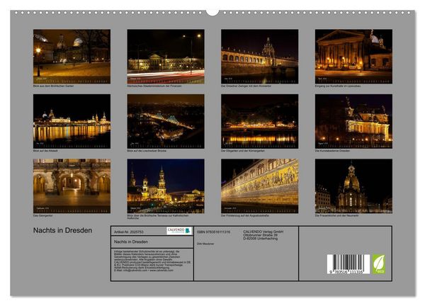 Produktbild: Nachts in Dresden (hochwertiger Premium Wandkalender 2026 DIN A2 quer), Kunstdruck in Hochglanz