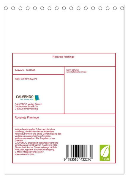 Produktbild: Rosarote Flamingo (Tischkalender 2026 DIN A5 hoch), CALVENDO Monatskalender