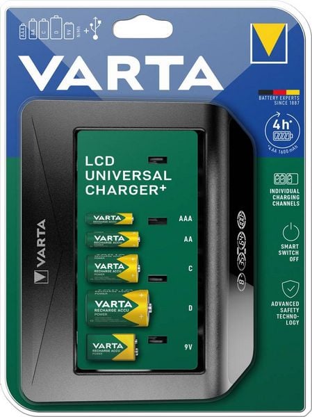 Produktbild: Varta LCD Universal Charger+ Rundzellen-Ladeger&auml;t NiMH Micro (AAA), Mignon (AA), Baby (C), Mono (D), 9 V Block