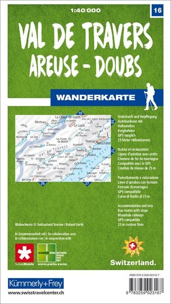 Produktbild: K&uuml;mmerly+Frey Wanderkarte 16 Val de Travers 1:40.000