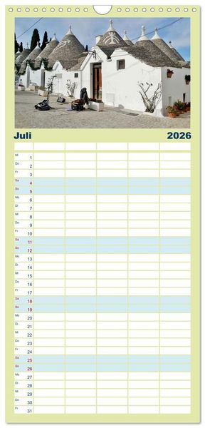 Produktbild: Familienplaner 2026 - Apulien ... der S&uuml;den Italiens mit 5 Spalten (Wandkalender, 21 x 45 cm) CALVENDO
