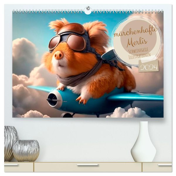 Märchenhafte Merlis - Schweinegeile Illustrationen (hochwertiger Premium Wandkalender 2024 DIN A2 quer), Kunstdruck in H