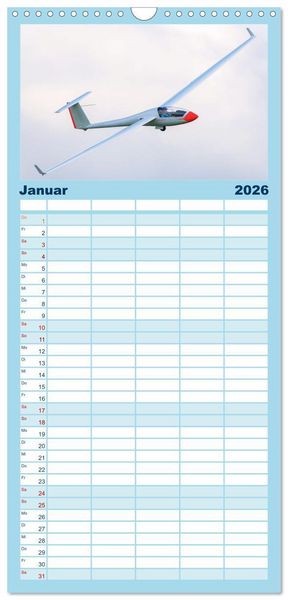 Produktbild: Familienplaner 2026 - Meister in der Schwebe: Segelflugzeuge mit 5 Spalten (Wandkalender, 21 x 45 cm) CALVENDO