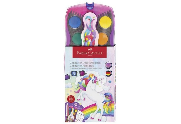Produktbild: FABER-CASTELL Farbkasten Connector 12 Einhorn mit Deckwei&szlig; Blister