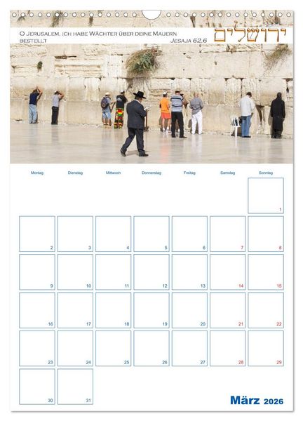 Produktbild: Jerusalem Kalender mit Bibelworten und Planer! (Wandkalender 2026 DIN A3 hoch), CALVENDO Monatskalender
