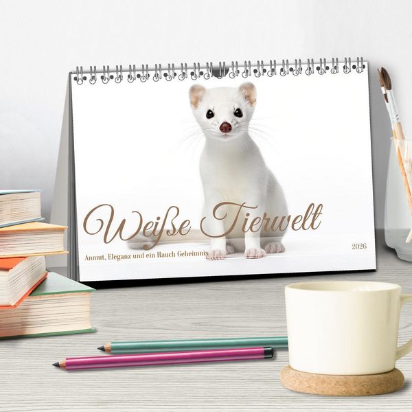 Produktbild: Wei&szlig;e Tierwelt (Tischkalender 2026 DIN A5 quer), CALVENDO Monatskalender