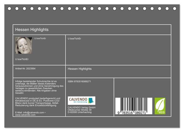 Produktbild: Hessen Highlights (Tischkalender 2026 DIN A5 quer), CALVENDO Monatskalender