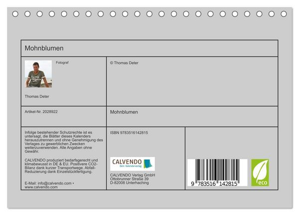 Produktbild: Mohnblumen (Tischkalender 2026 DIN A5 quer), CALVENDO Monatskalender