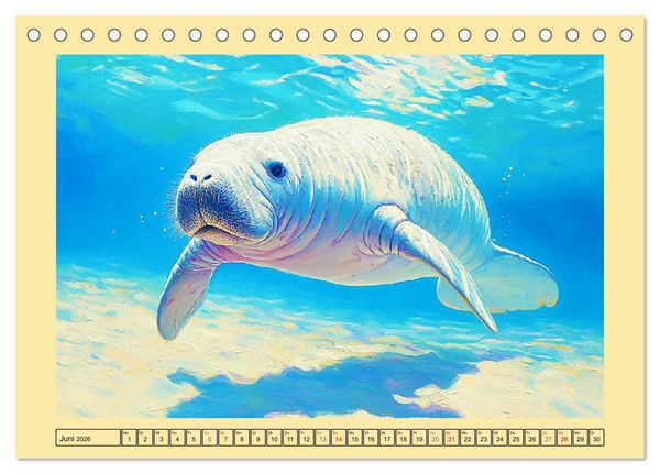 Produktbild: Manatee Paintings. Rundschwanzseek&uuml;he im &Ouml;lgem&auml;lde-Stil (Tischkalender 2026 DIN A5 quer), CALVENDO Monatskalender
