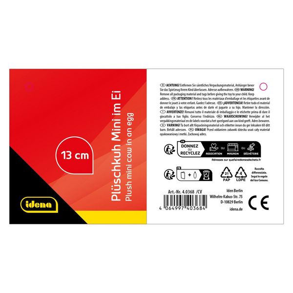 Produktbild: Idena Pl&uuml;sch Mini Kuh im Ei 13cm
