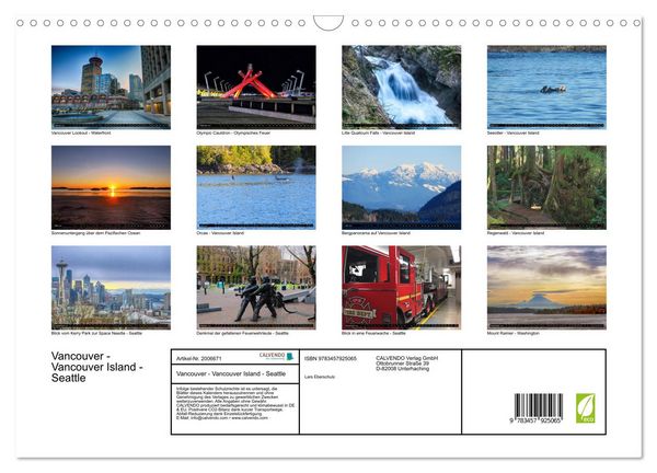 Produktbild: Vancouver - Vancouver Island - Seattle (Wandkalender 2026 DIN A3 quer), CALVENDO Monatskalender