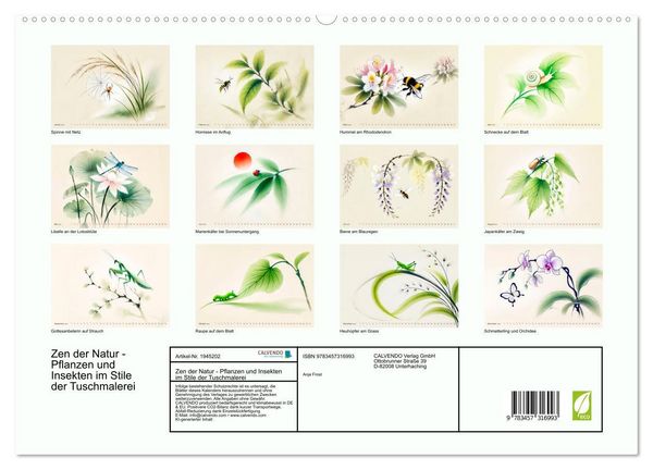 Produktbild: Zen der Natur - Pflanzen und Insekten im Stile der Tuschmalerei (hochwertiger Premium Wandkalender 2026 DIN A2 quer), Kunstdruck in Hochglanz