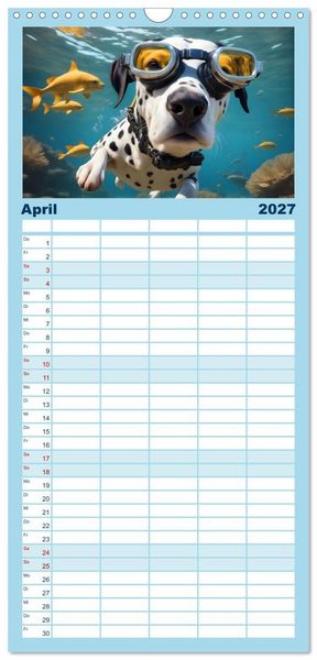 Produktbild: Familienplaner 2027 - Hunde abgetaucht mit 5 Spalten (Wandkalender, 21 x 45 cm) CALVENDO