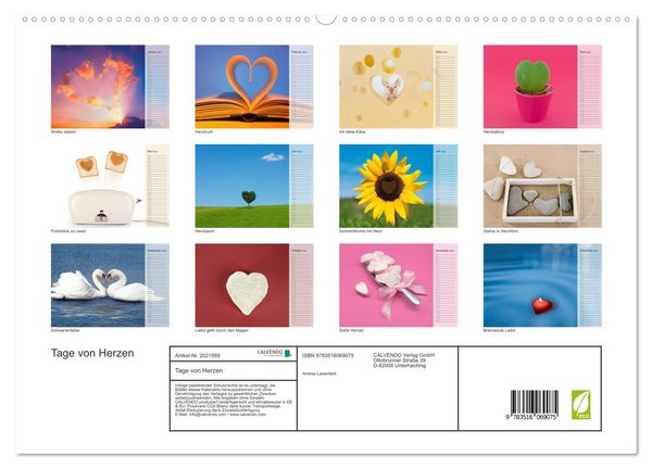 Produktbild: Tage von Herzen (hochwertiger Premium Wandkalender 2026 DIN A2 quer), Kunstdruck in Hochglanz