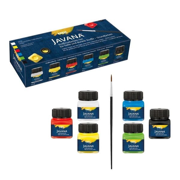 KREUL Javana Stoffmalfarben für helle und dunkle Stoffe, Set Grundfarben 6 x 20 ml