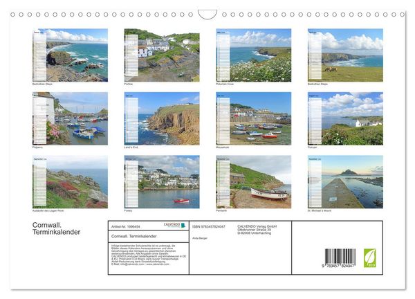 Produktbild: Cornwall. Terminkalender (Wandkalender 2026 DIN A3 quer), CALVENDO Monatskalender