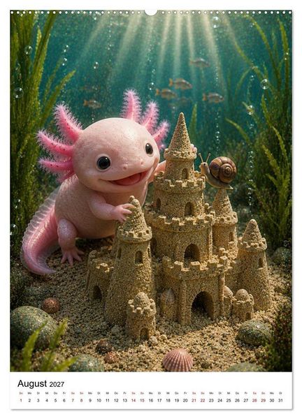 Produktbild: Axolotl durchs ganze Jahr (hochwertiger Premium Wandkalender 2027 DIN A2 hoch), Kunstdruck in Hochglanz