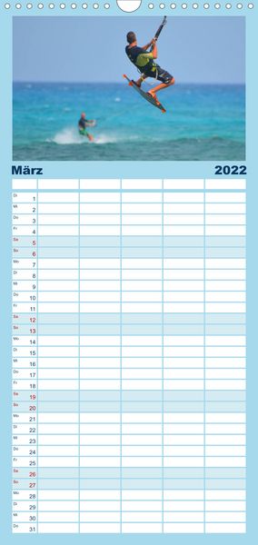 Produktbild: Familienplaner Kitesurfen - Wind und Wellen (Wandkalender 2022 , 21 cm x 45 cm, hoch)