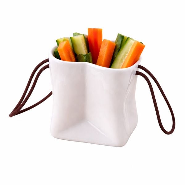 Produktbild: neuetischkultur Servierschale T&uuml;tenform Keramik Dipschale Tasche Design mit Trageriemen