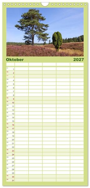 Produktbild: Familienplaner 2027 - Die L&uuml;neburger Heide - Ausflugsziel im Norden mit 5 Spalten (Wandkalender, 21 x 45 cm) CALVENDO