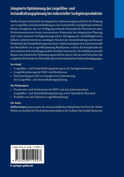 Produktbild: Integrierte Optimierung der Losgr&ouml;&szlig;en- und Instandhaltungsplanung bei industrieller Sachg&uuml;terproduktion