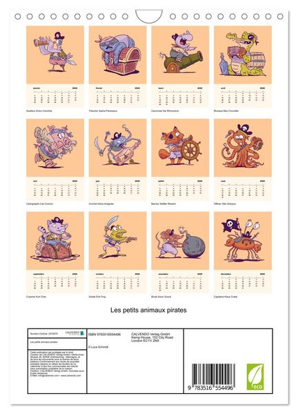 Produktbild: Les petits animaux pirates (Calendrier mural 2026 DIN A4 horizontal), CALVENDO calendrier mensuel