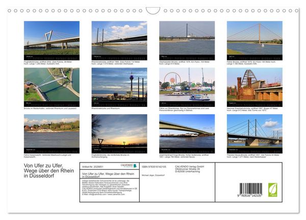 Produktbild: Von Ufer zu Ufer, Wege &uuml;ber den Rhein in D&uuml;sseldorf (Wandkalender 2026 DIN A3 quer), CALVENDO Monatskalender