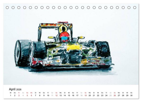 Produktbild: Illustrationen Formel 1 Rennwagen (Tischkalender 2026 DIN A5 quer), CALVENDO Monatskalender