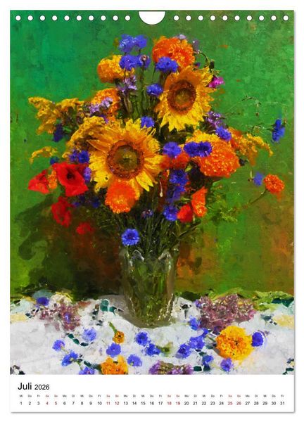 Produktbild: Bl&uuml;tenzauber - Gemalte Blumenstr&auml;u&szlig;e auf dem Tisch (Wandkalender 2026 DIN A4 hoch), CALVENDO Monatskalender