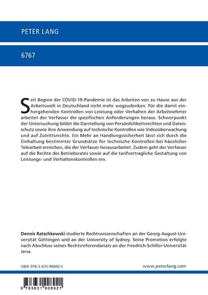Produktbild: Pers&ouml;nlichkeitsrechte und Datenschutz als Grenzen von Leistungs- und Verhaltenskontrollen bei h&auml;uslicher Telearbeit