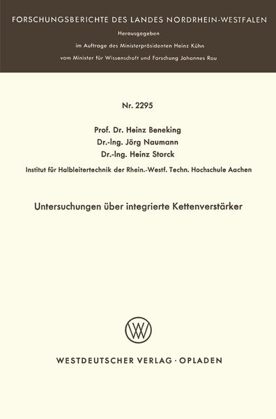 Produktbild: Untersuchungen &uuml;ber integrierte Kettenverst&auml;rker