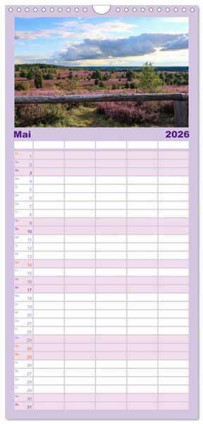 Produktbild: Familienplaner 2026 - Wanderung durch die zauberhafte L&uuml;neburger Heide mit 5 Spalten (Wandkalender, 21 x 45 cm) CALVENDO