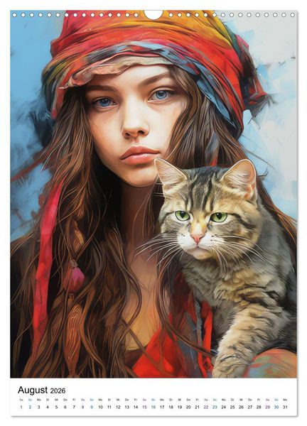 Produktbild: Katzenliebe Kunstbilder (Wandkalender 2026 DIN A3 hoch), CALVENDO Monatskalender