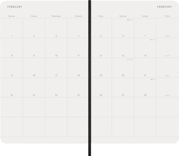 Produktbild: Moleskine 12 Monate Monatsnotizkalender 2027, L/A5, 1 Mo = 2 Seiten, Linierte Seiten, Weicher Einband, Schwarz