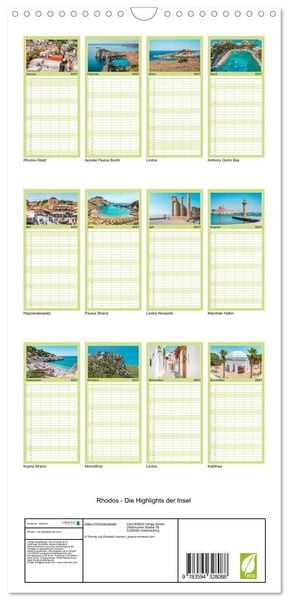 Produktbild: Familienplaner 2027 - Rhodos - Die Highlights der Insel mit 5 Spalten (Wandkalender, 21 x 45 cm) CALVENDO