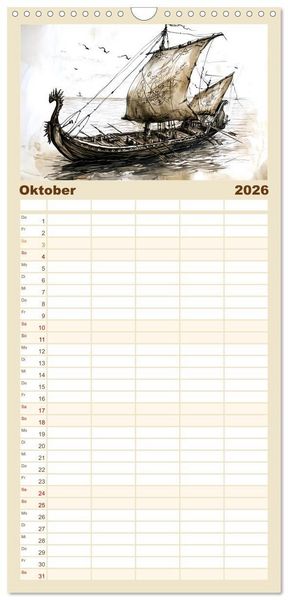 Produktbild: Familienplaner 2026 - G&ouml;tter der Wikinger - Skizzen zur Welt der Nordischen Mythologie mit 5 Spalten (Wandkalender, 21 x 45 cm) CALVENDO