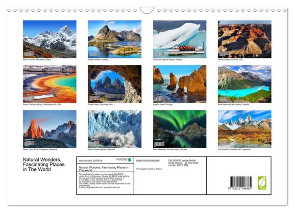 Produktbild: Natural Wonders, Fascinating Places in The World (Wall Calendar 2026 DIN A3 landscape), CALVENDO 12 Month Wall Calendar