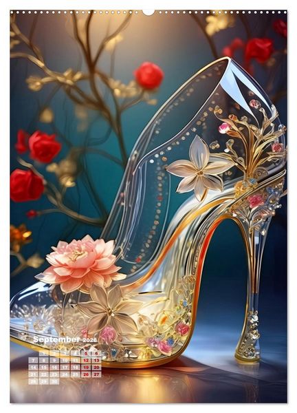 Produktbild: Gl&auml;serne Schuhe - M&auml;rchenhafte Pumps voller funkelnder Tr&auml;ume (hochwertiger Premium Wandkalender 2026 DIN A2 hoch), Kunstdruck in Hochglanz