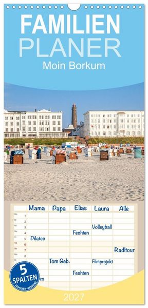 Produktbild: Familienplaner 2027 - Moin Borkum mit 5 Spalten (Wandkalender, 21 x 45 cm) CALVENDO