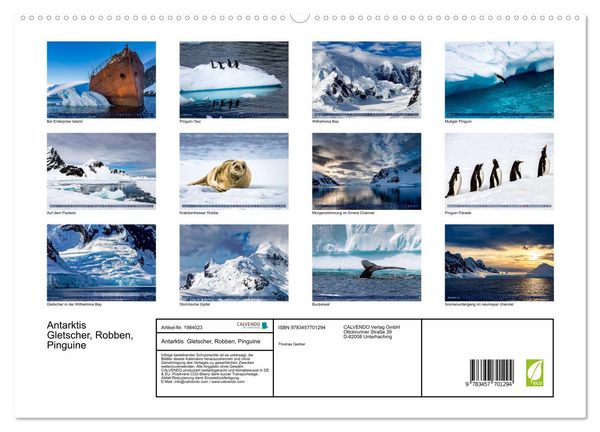 Produktbild: Antarktis Gletscher, Robben, Pinguine (hochwertiger Premium Wandkalender 2026 DIN A2 quer), Kunstdruck in Hochglanz